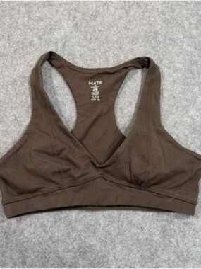 Mate The Label Mocha Brown Organic Stretch V-neck Bra Women's Size Medium